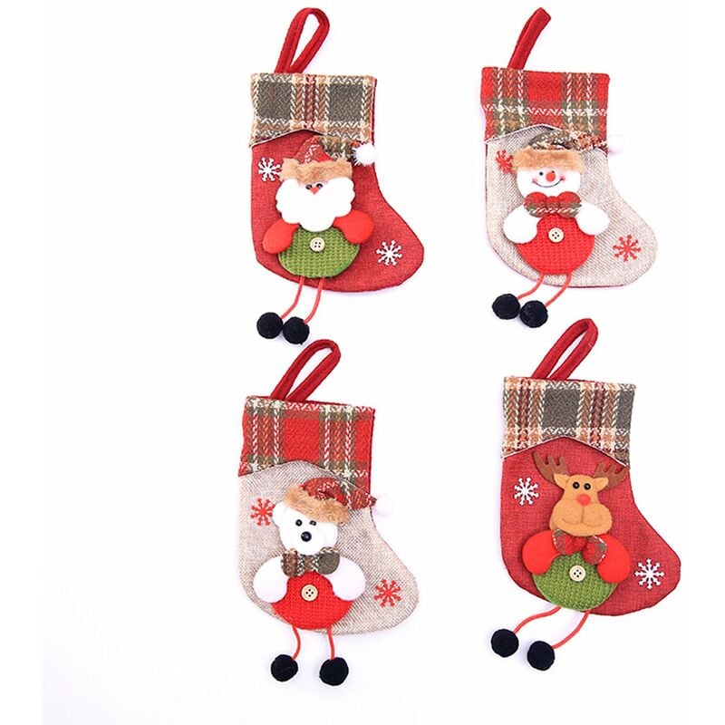 

Happyshopping - Calcetines navidenos, paquete de 4 calcetines navidenos clasicos Papa Noel, muneco de nieve, reno, oso, personaje navideno de felpa