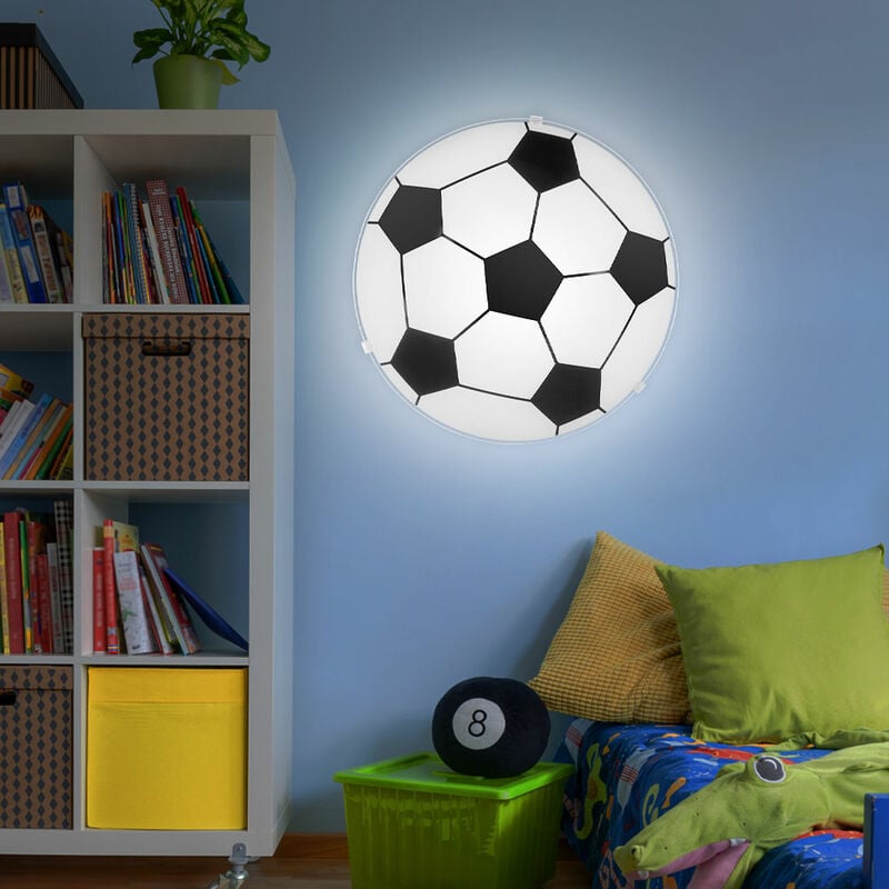 Image of Lampada da soffitto Football, lampada da parete in vetro satinato per sala giochi per bambini, in set con lampadine a LED