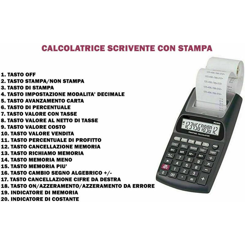 Image of Zencocco - Calcolatrice portatile scrivente 12 cifre Display e calcol stampa ufficio CP1900