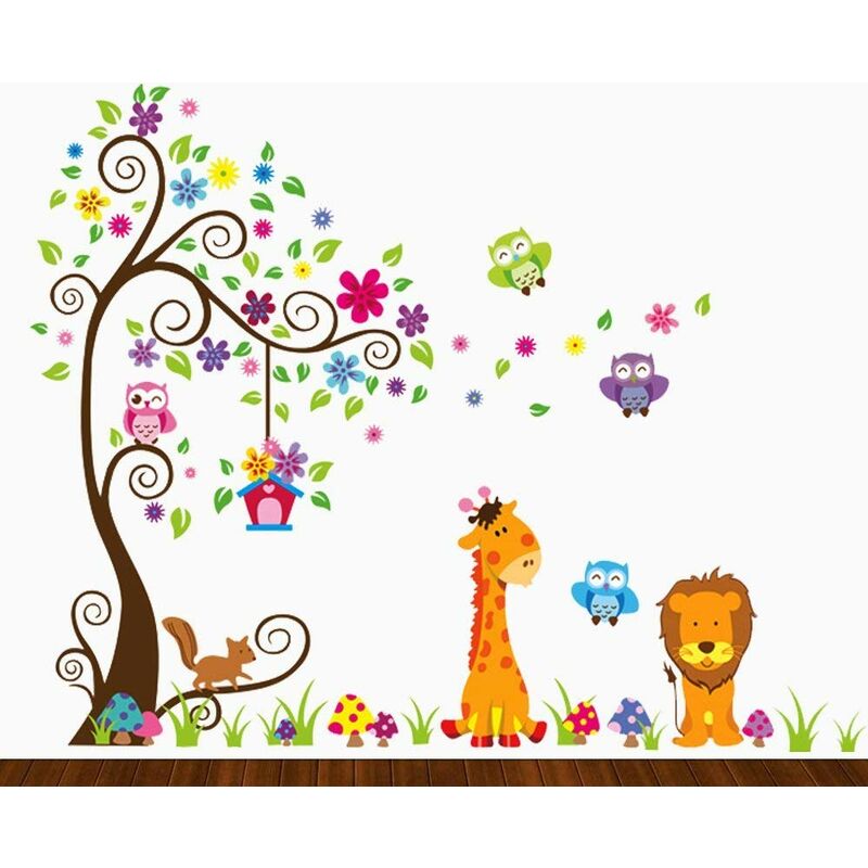 

Abcrital - Calcomanía de pared para niños, colorido búho, jirafa, león, árbol, calcomanía unisex decorativa para habitación de niños, guardería,