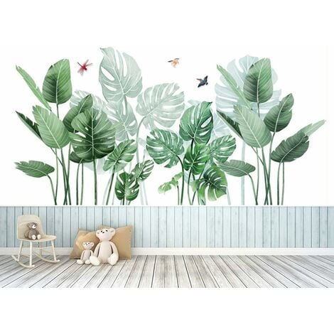 calcomanías de pared de plantas tropicales, pegatinas de pared de hojas de palmera de plantas tropicales, decoración de pared de plantas verdes, dormitorio, sala de estar, oficina (0)