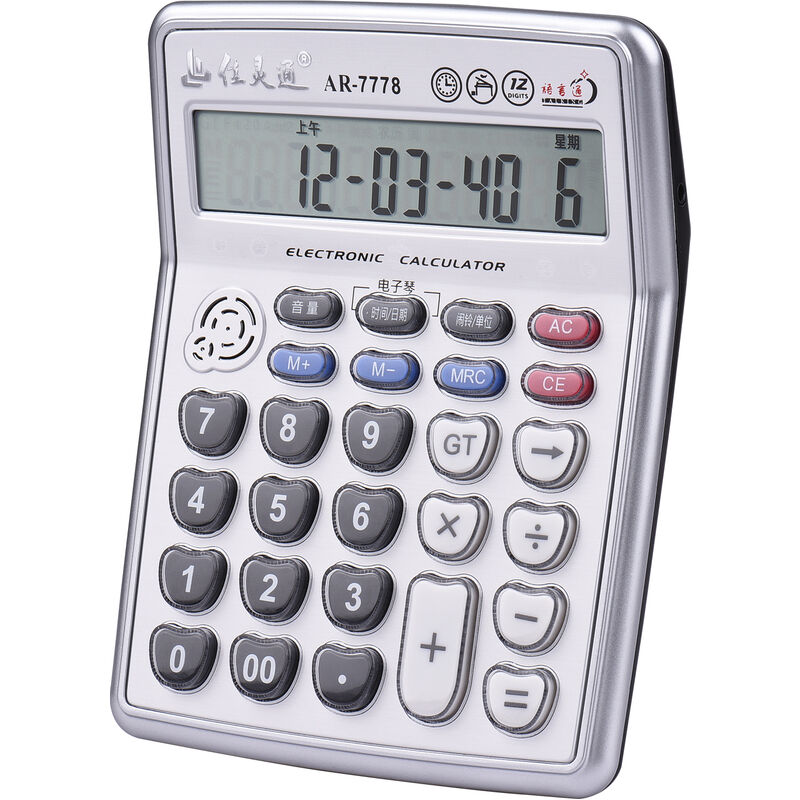 

Calculadora de escritorio musical Pantalla LCD de 12 dígitos con conector de audio de 3,5 mm Cable de volumen ajustable Calculadora electronica