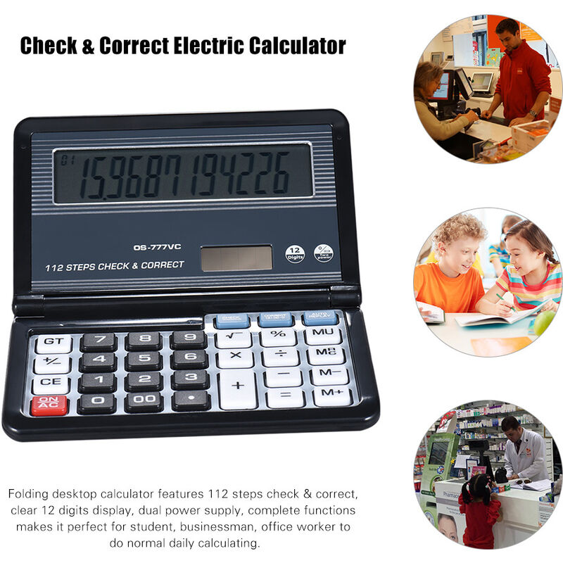 

Calculadora electronica, 12 digitos, verificacion de 112 pasos