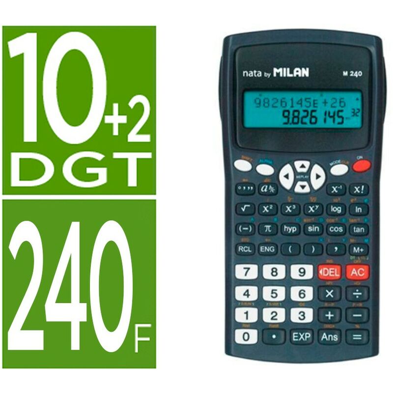 

Calculadora milan cientifica m240 black 2 lineas 240 funciones 10+2 digitos color negra con tapa color gris