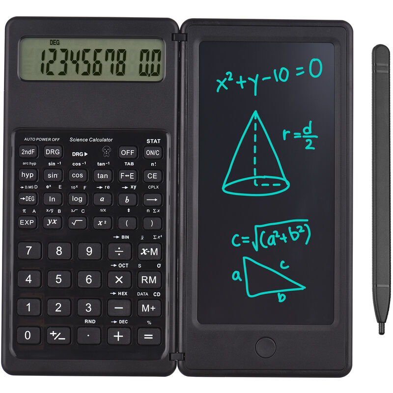 

Calculadora ultrafina plegable, pizarra de escritura LCD flexible, pantalla de 10 dígitos, con lapiz, borrado con un solo toque, negro (batería de