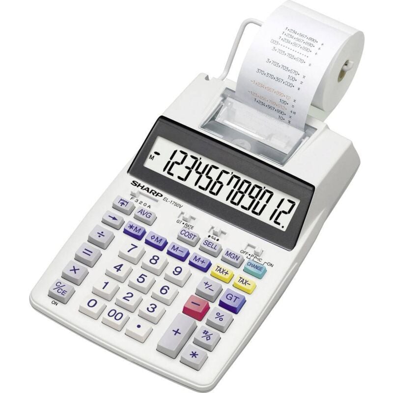EL-1750V Calculatrice imprimante blanc Ecran: 12 à pile(s), sur secteur (en option) (l x h x p) 230 x 52 x 230 mm - Sharp