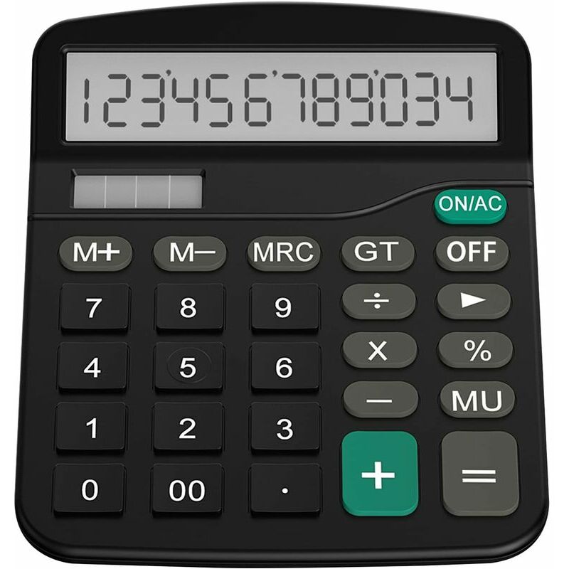 Jalleria - Calculatrice de bureau de base avec fonction standard et grand écran lcd à 12 chiffres, batterie solaire, calculatrice de bureau à double