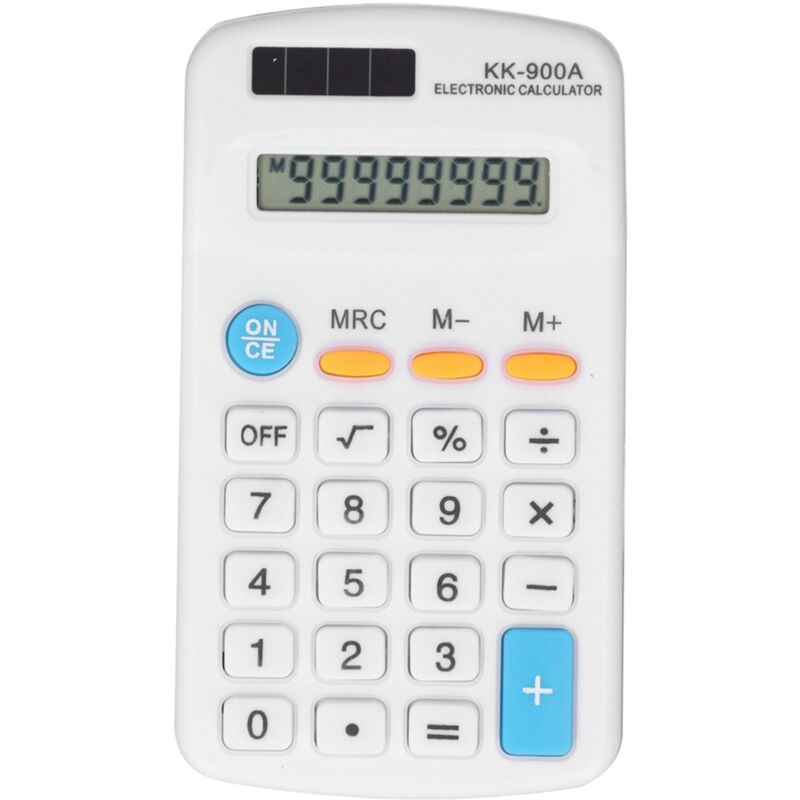 Calculatrice de Poche 8 Chiffres avec Écran LCD, Alimentation Solaire et Piles pour Bureau, École, Entreprise - Blanc