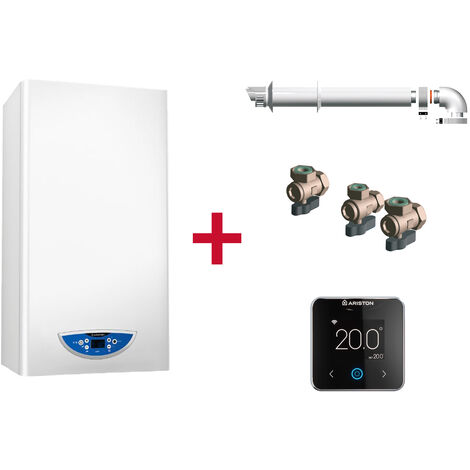 Caldera de condensación, Ariston, Matis Condens Plus 30 + Kit Evacuacion de Humos + Kit 3 Grifos + Termostato Cube S Net, Clase de Eficiencia Energética A