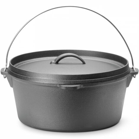 Caldero de hierro fundido, olla de caza, para sobre la hoguera, para sopas y guisos, diámetro 310 x 155 mm, 7,2 l