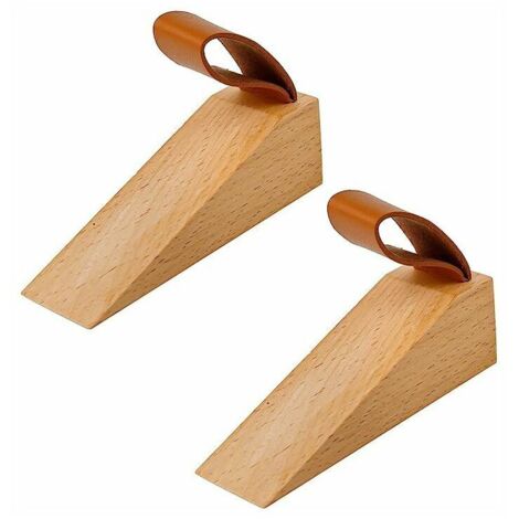 Cale de Porte 2 Pièces Arrêt de porte, Butoir de Porte en Bois de Hêtre, Grain Lisse, avec Clip en Cuir, pour des Espaces de Porte de 5 à 30 cm