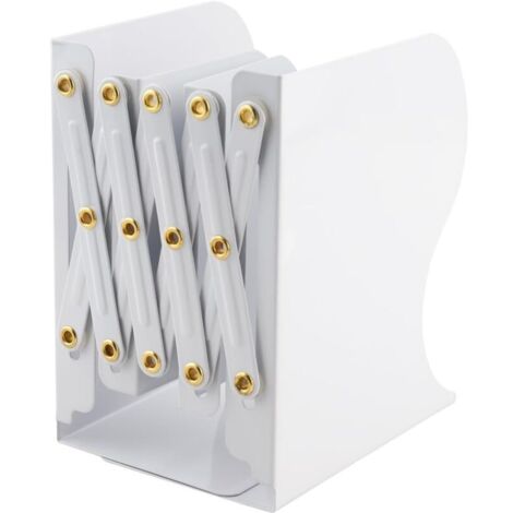 Cale Livre, Serre-Livres Rétractable, Cale Livre Etagere en Métal Réglable Peut Salle D'étude Décorative Chambre à Coucher Bureau (Blanc)
