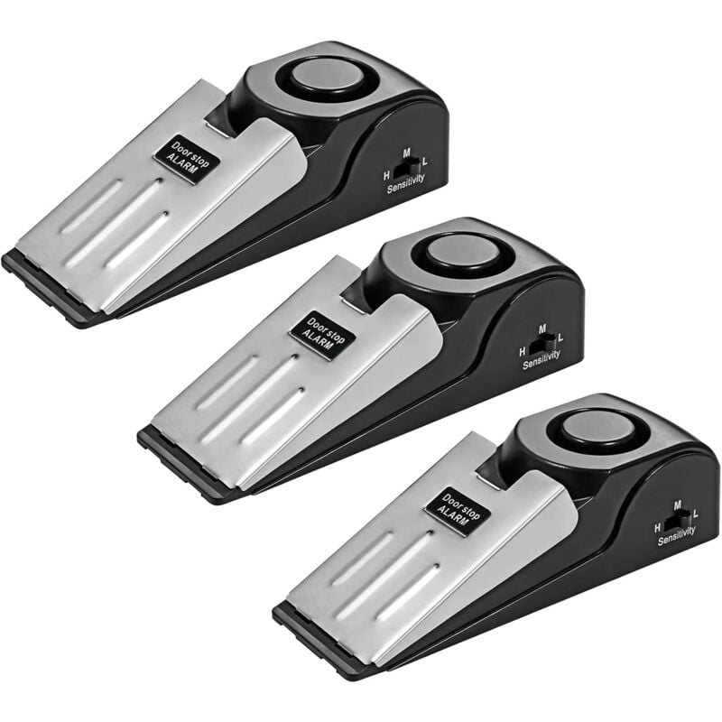 Aougo - Cale Porte, Butée de Portes avec Alarme, Arrêts de Portes Caoutchouc Antidérapant, 3 Sensibilités Réglables Bloque Porte pour de Sécurité