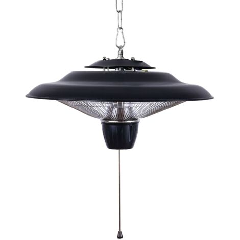 Calefactor colgante halógeno de 1500 W para uso en interiores y exteriores, 2 niveles de potencia, construcción de metal, seguro para niños y mascotas.