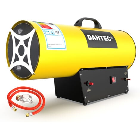 DAHTEC 50 kW - Cañón de Calor - Radiador Soplante de Gas - Calefacción Radiante Con Ventilador - Soplador de Aire Caliente para Obras, Amarillo [Clase de eficiencia energética A]