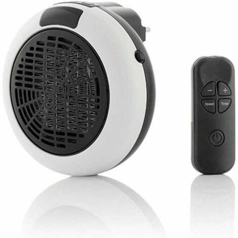 Calefactor eléctrico de pared con enchufe, termostato y temporizador, con control remoto, para salón, dormitorio y oficina, de cerámica, 600 W, color blanco