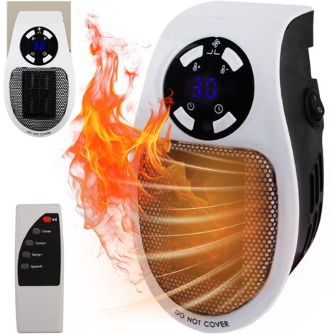 Calefactor enchufable de 500 W, mini calefactor eléctrico de enchufe FainFun, calefactor de pared con control remoto, calefactor eléctrico con ventilador de 500 W con 2 velocidades de aire y termostat