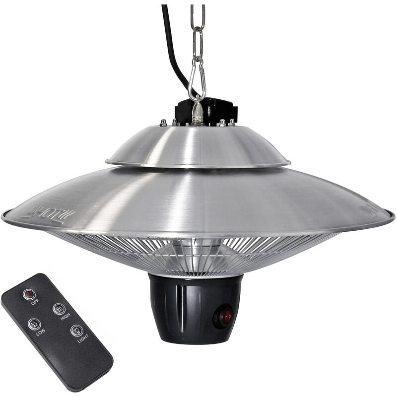 

Wiltec - Calefactor de techo 2 niveles de calor 600/1200W, mando a distancia y LED, interior y exterior