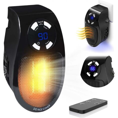 Calefactor pequeño de 500 vatios con salida de aire, termostato y temporizador de calefacción económicos, para mesa, dormitorio o sala de estar (negro).