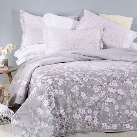 CALEFFIONLINE Caleffi - Calduccia Cascata di fiori 100% Cotone Floreale Matrimoniale Grigio