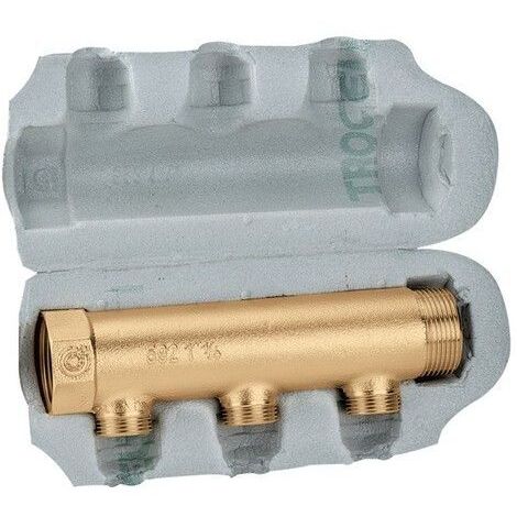 Caleffi – Collecteur de distribution 650722 – Isolation préformée – 3 sorties 3/4' M – Entraxe 60 mm – Laiton UNI EN 1982 CB753S