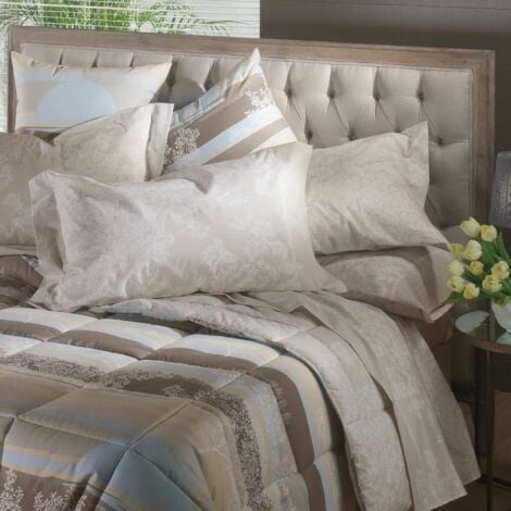 CALEFFIONLINE CALEFFI Completo Lenzuola in Cotone Aurora Matrimoniale Caleffi Floreale Tortora