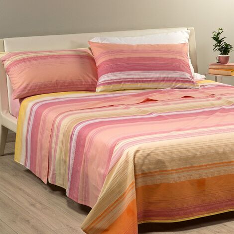 Completo letto singolo Stripes beige rosa in cotone stile moderno