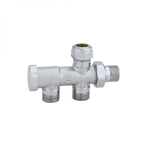 Caleffi – Robinet monotube 40 mm avec raccord pour canne Ø 15 mm – Raccordement à la boucle par compression 23 x 1,5 – Débit 50% – Pression max 10 bar – 328400
