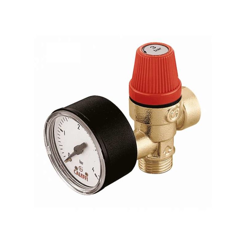 Safety Relief Valve 1/2'' M x 1/2'' F 3 Bar with Pressure Gauge 314430 - Caleffi