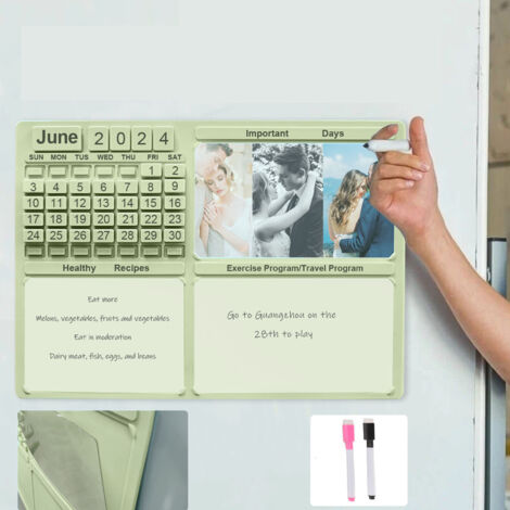 Calendar Magnétique en Silicone Réutilisable avec Planches à Messages et Stylo Detachable pour Frigo 2024-2026