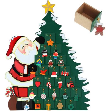 Albero Natale Legno.Calendario Avvento Babbo Natale Con Albero In Legno 24 Cassetti E Decorazioni