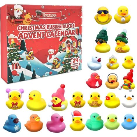 Calendario de Adviento 2025 para niños, calendario navideño con 24 patitos de goma para niños y niñas, regalo para fiestas navideñas (24 piezas), amarillo