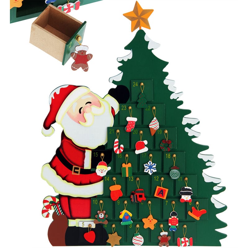 

Calendario de Adviento de madera 24 cajoncitos con pomo adorno personalización modelo a escoger Calendario de Adviento Papá Noel - Deuba