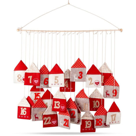 Calendario de Adviento de fieltro rojo, 70 x 60 cm