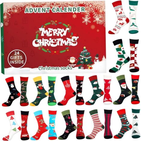 Calendario de Adviento de Navidad de 24 piezas para mayores de 14 años con calcetines surtidos, Calendario de Adviento 2024 con motivos navideños, calendario de Adviento unisex para guardar regalos y 