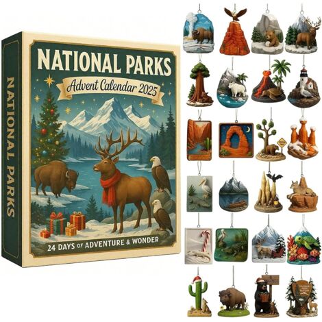 Calendario de Adviento de Parques Nacionales 2025, Calendario de cuenta regresiva de Navidad de 24 días con 24 paisajes y vida silvestre legendarios, Regalos sorpresa de cuenta regresiva para explorad