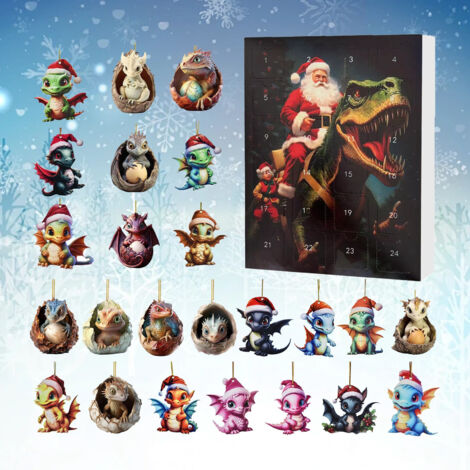 Calendario de Adviento Dragón 2025 - Cuenta atrás navideña de 24 días con 24 decoraciones de dragón en 2D  Decoración para árbol de Navidad para adultos y niños  Set de regalo festivo (A)