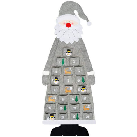 Calendario de Adviento navideño de fieltro reutilizable para colgar en la pared con bolsillos, 24 días, gris.