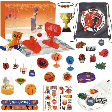 Calendario de Adviento sorpresa de 24 días con calcetines de baloncesto y accesorios deportivos: el regalo perfecto para Navidad.