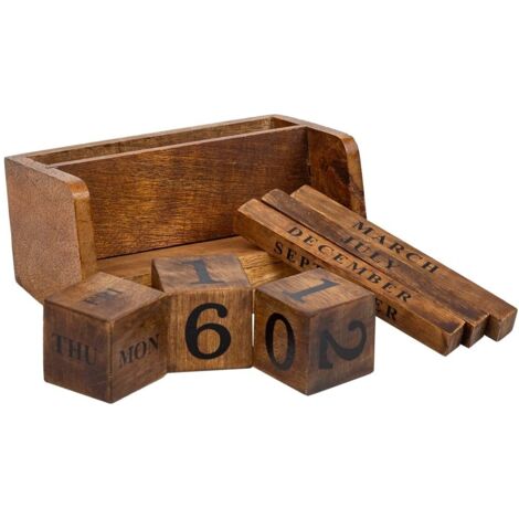 Calendario de cuatro cubos de madera marrón 14.5x4.5x5