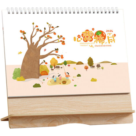 Calendario de escritorio con dibujos animados 2024, marco de madera horizontal, personalizable de forma creativa e individual, decoración de oficina para locales comerciales o el hogar.
