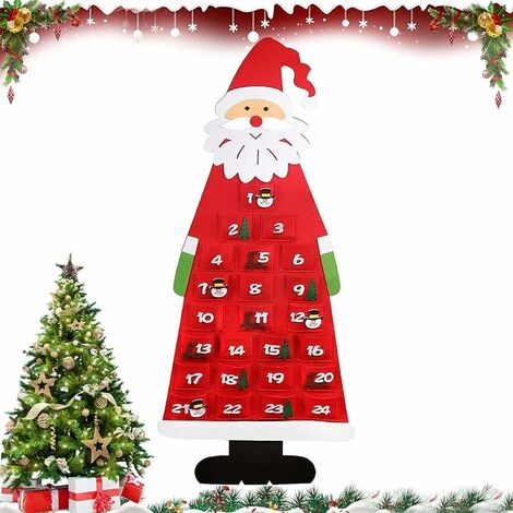 Calendario dell'Avvento in feltro di Natale, Calendario dell'Avvento di Babbo Natale, Calendario dell'Avvento, Calendario di Natale, Albero di Natale fai-da-te, Ornamenti dell'albero di Natale (rosso)