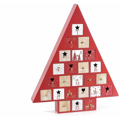 Calendario dell'Avvento in Legno a Forma di Albero di Natale Altezza 38 Cm