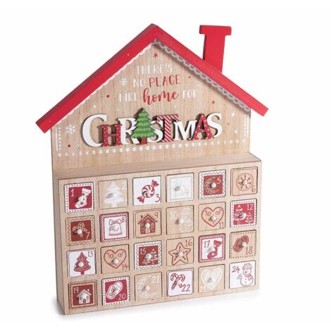 Calendario dellAvvento in legno a forma di casetta con scritta Christmas
