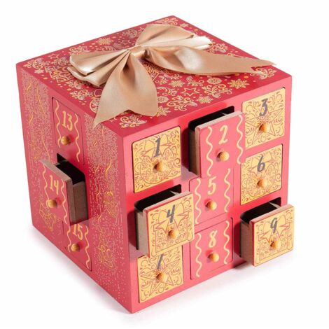 Calendario dellAvvento in legno a forma di pacchetto regalo con fiocco dorato