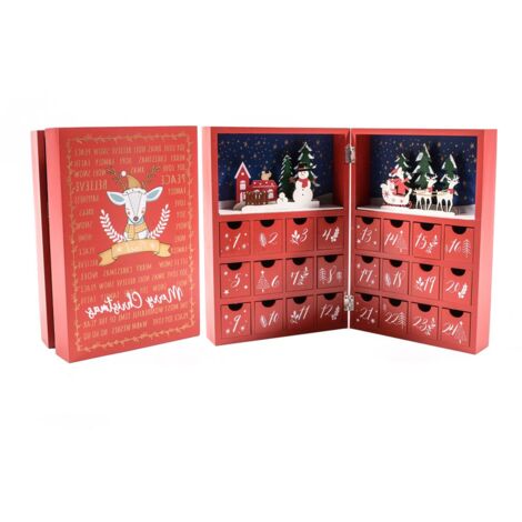 Calendario dell'avvento in legno, colore rosso, 21 x 30 x 9 cm