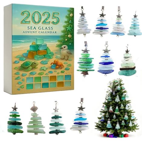 Calendario dell'Avvento in vetro di mare per l'albero di Natale 2025, conto alla rovescia (riquadro verde)