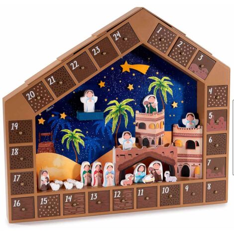 Calendario dellAvvento presepe in legno con statuine componibili e cassettini