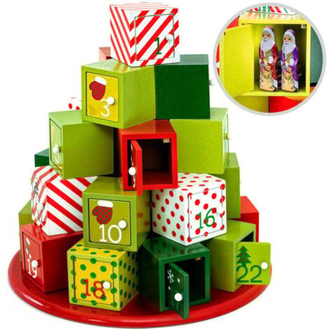 Calendario dell'Avvento riutilizzabile in legno. Scelta del modello. 24 cassetti da riempire individualmente. Decorazione natalizia per interni. Idea regalo. La montagna dei regali.