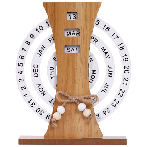 Calendario giratorio de madera vintage para sala de estar, oficina o recibidor: con forma de rueda, muestra la fecha, el mes y el día de la semana.